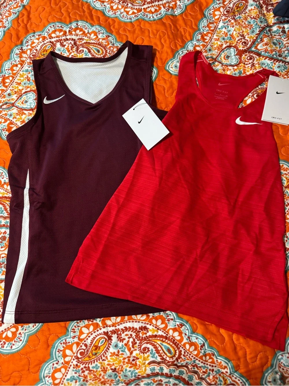 Nike Red & Maroon Girls' Athletic Tank Tops